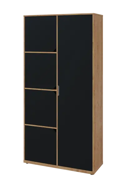 KSR6-82 P skříň šatní, 1x výsuvné ramínko, 4x dvířka, 2053x1022x400 mm, provedení pravé, dub lite/černá